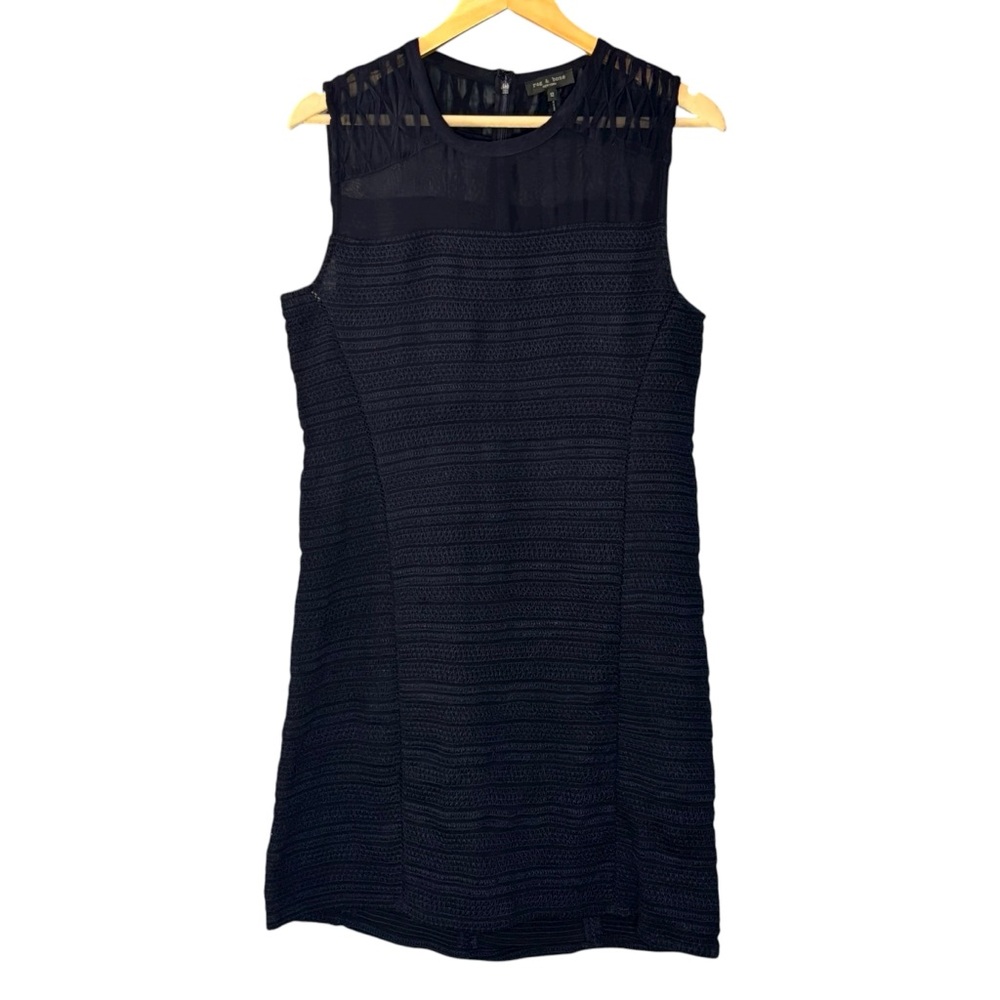 rag & bone dress Thalia navy blue sheath sheer yoke textured cocktail mini 12